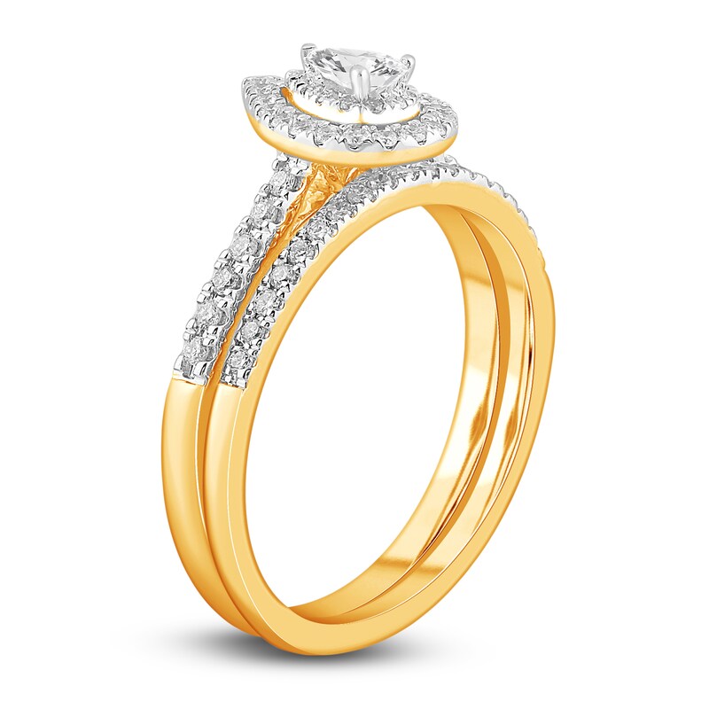 Diamond Double Halo Bridal Set 1/2 ct tw Pear/Round 14K Yellow Gold | Jared