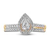 Thumbnail Image 3 of Diamond Double Halo Bridal Set 1/2 ct tw Pear/Round 14K Yellow Gold