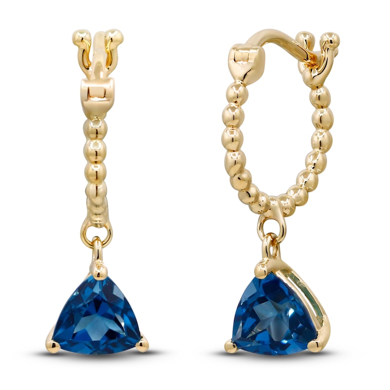 Natural London Blue Topaz Earrings 14K Yellow Gold