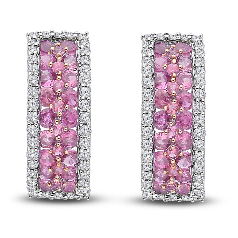 Main Image 2 of Kallati Round-Cut Natural Pink Sapphire Hoop Earrings 1/2 ct tw Diamonds 14K Rose Gold