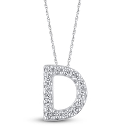 Diamond Letter D Necklace 1/20 ct tw Round 14K White Gold 18"