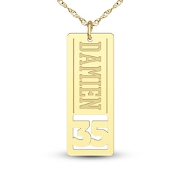 High-Polish Personalized Name & Number Dog Tag Necklace 14K Yellow Gold 22"