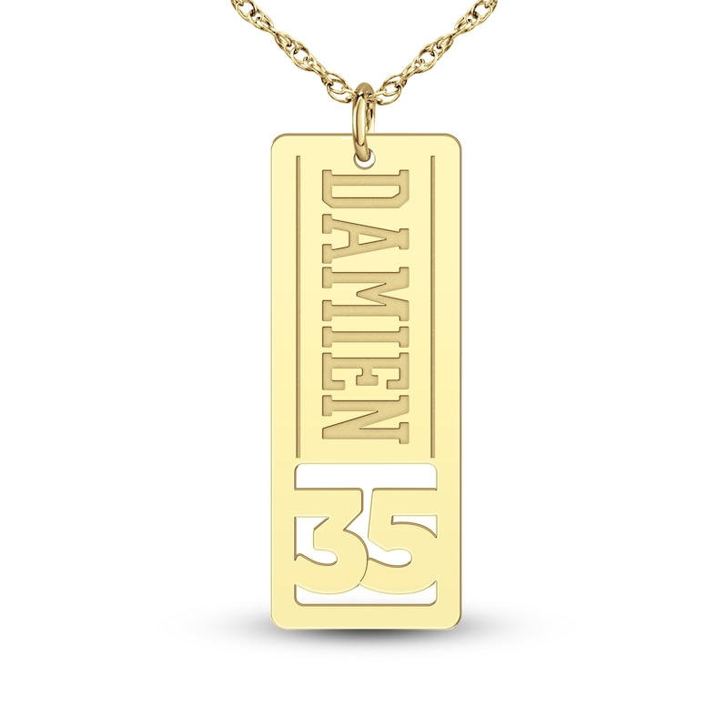 Main Image 1 of High-Polish Personalized Name & Number Dog Tag Necklace 14K Yellow Gold 22"