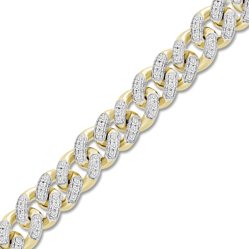Main Image 1 of Men's Diamond Curb Bracelet 1 ct tw Round 10K Yellow Gold 8.5"
