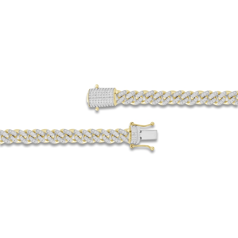 Main Image 2 of Men's Diamond Curb Bracelet 1 ct tw Round 10K Yellow Gold 8.5"