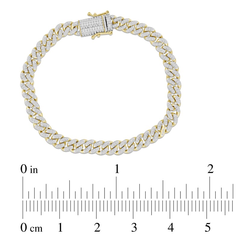 Main Image 3 of Men's Diamond Curb Bracelet 1 ct tw Round 10K Yellow Gold 8.5"