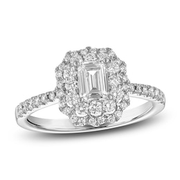 Emerald & Round-Cut Diamond Double Halo Engagement Ring 1 ct tw 14K White Gold