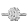 Thumbnail Image 3 of Emerald & Round-Cut Diamond Double Halo Engagement Ring 1 ct tw 14K White Gold