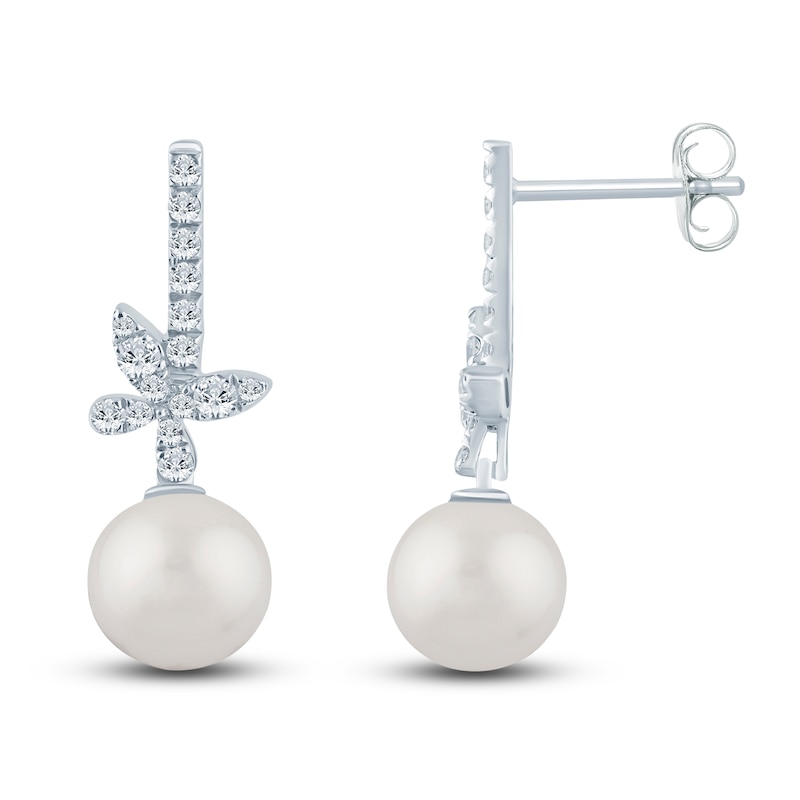 Main Image 1 of Pnina Tornai Freshwater Cultured Pearl & Diamond Butterfly Earrings 1/3 ct tw 14K White Gold