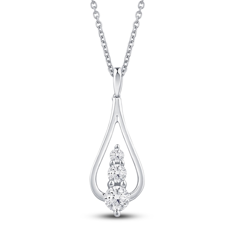 Main Image 1 of Diamond 3-Stone Pendant Necklace 1/3 ct tw 10K White Gold