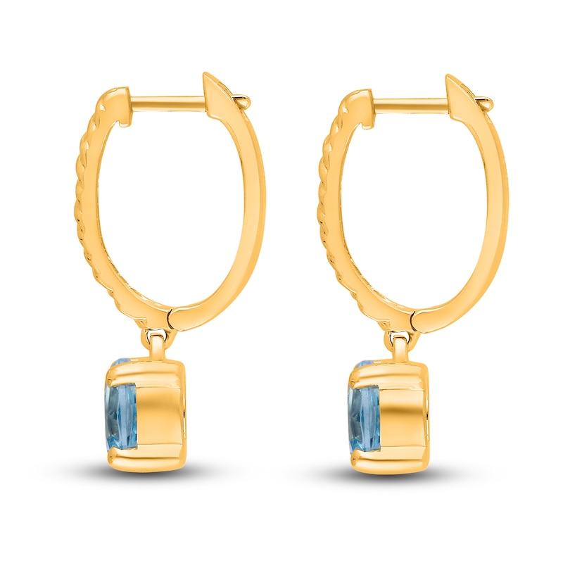 Main Image 3 of Kallati Natural Blue Topaz Hoop Earrings 14K Yellow Gold