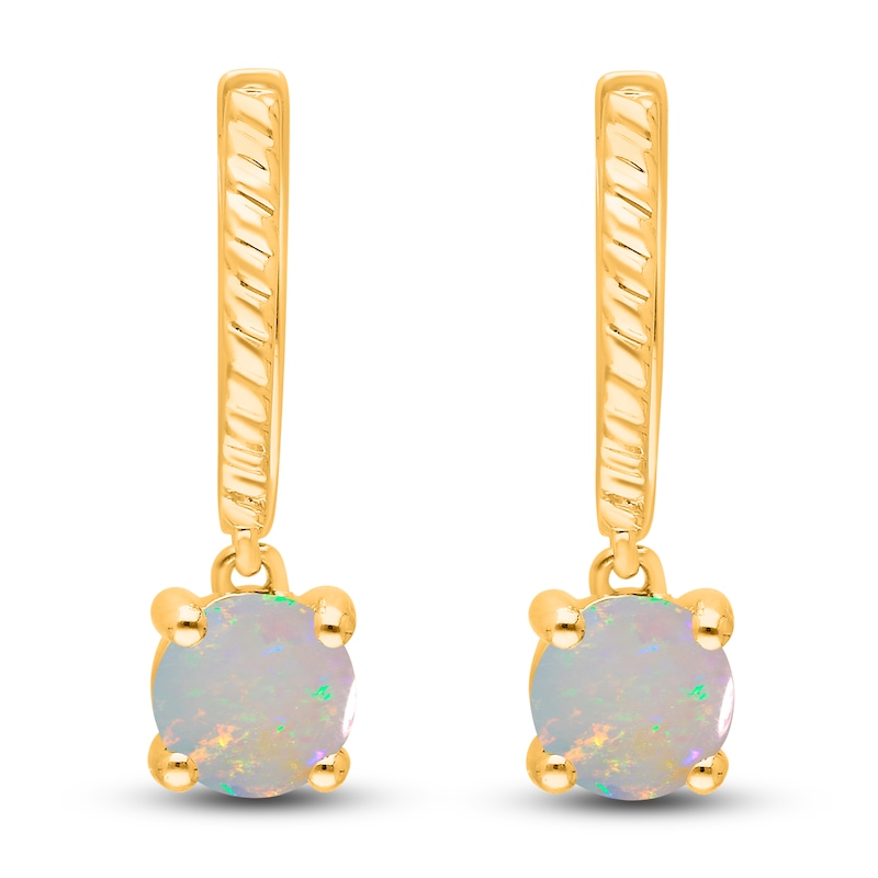 Main Image 1 of Kallati Natural Opal Hoop Earrings 14K Yellow Gold