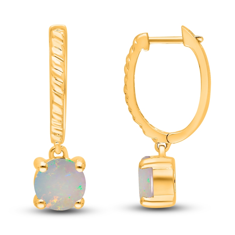 Main Image 2 of Kallati Natural Opal Hoop Earrings 14K Yellow Gold