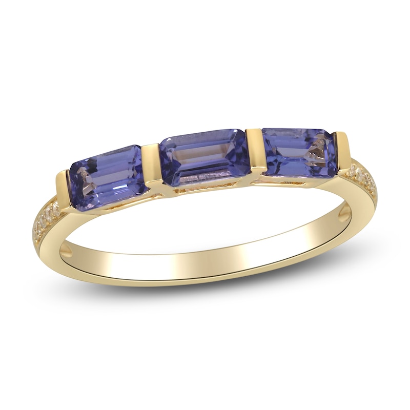Main Image 1 of Rectangle-Cut Natural Tanzanite & Diamond Ring 1/20 ct tw 10K Yellow Gold