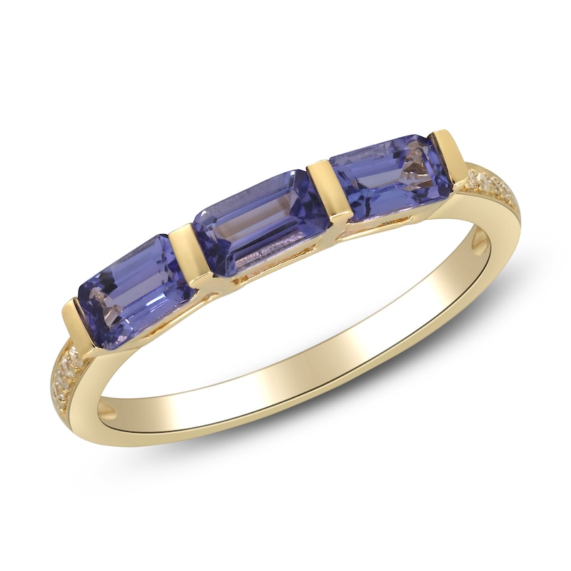 Rectangle-Cut Natural Tanzanite & Diamond Ring 1/20 ct tw 10K Yellow Gold