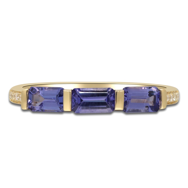 Main Image 3 of Rectangle-Cut Natural Tanzanite & Diamond Ring 1/20 ct tw 10K Yellow Gold