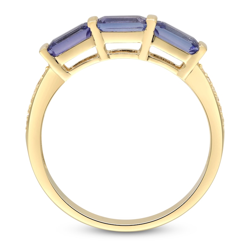 Rectangle-Cut Natural Tanzanite & Diamond Ring 1/20 ct tw 10K Yellow Gold