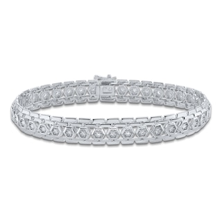 Men's Diamond Hexagon Link Bracelet 1 ct tw Sterling Silver 8.5"
