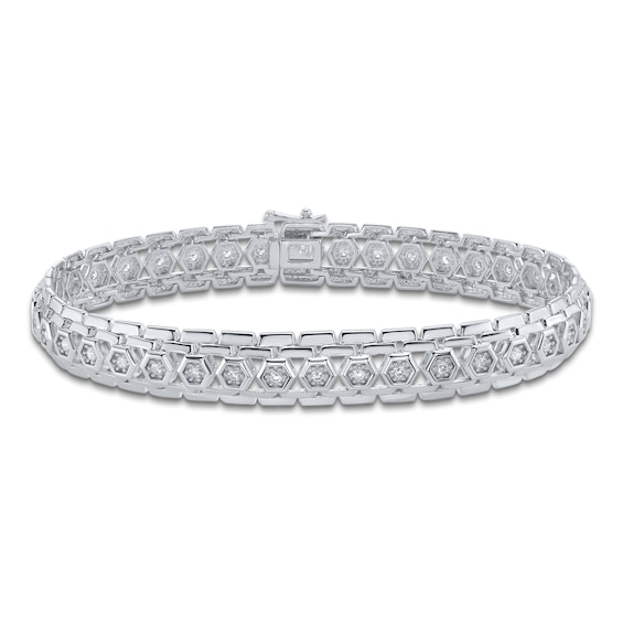 Men's Diamond Hexagon Link Bracelet 1 ct tw Sterling Silver 8.5"