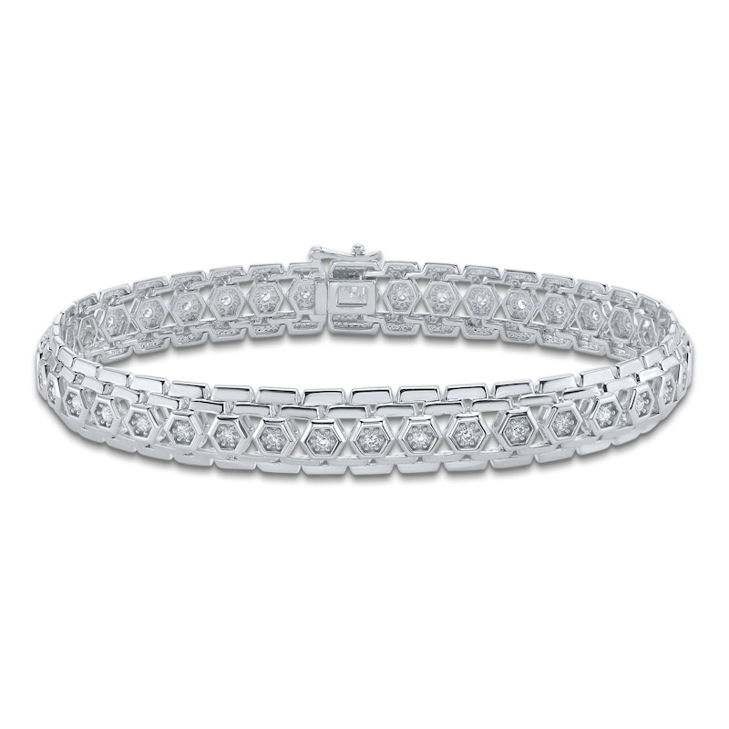 Main Image 1 of Men's Diamond Hexagon Link Bracelet 1 ct tw Sterling Silver 8.5"