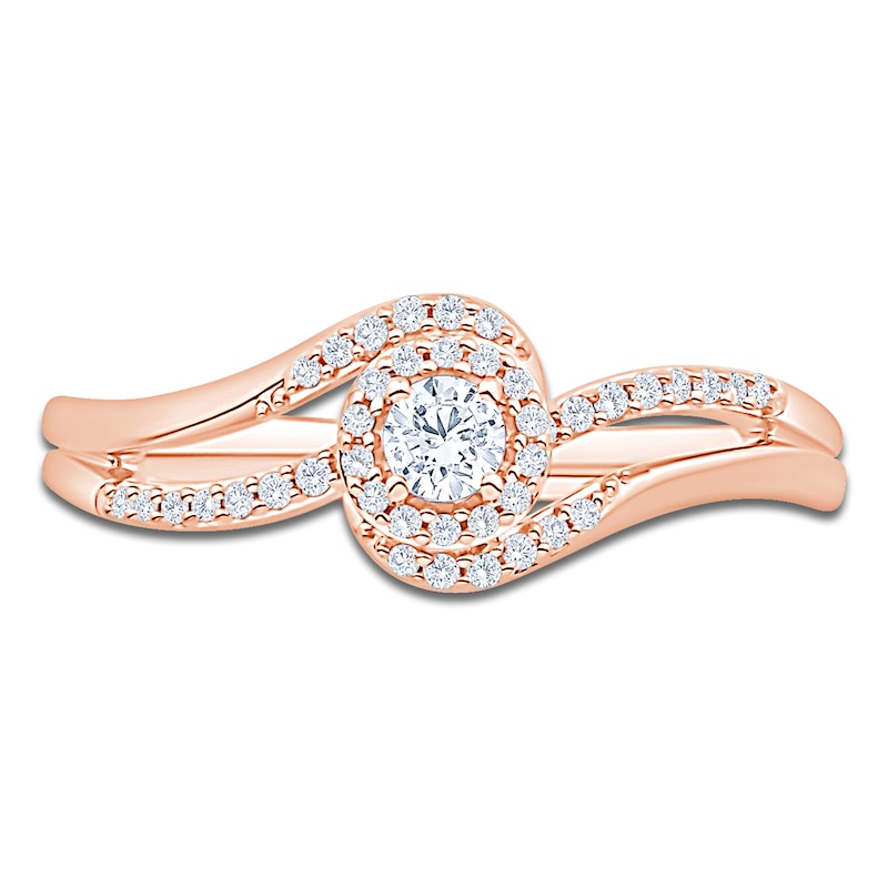 Main Image 3 of Diamond Bypass Halo Promise Ring 1/4 ct tw 10K Rose Gold