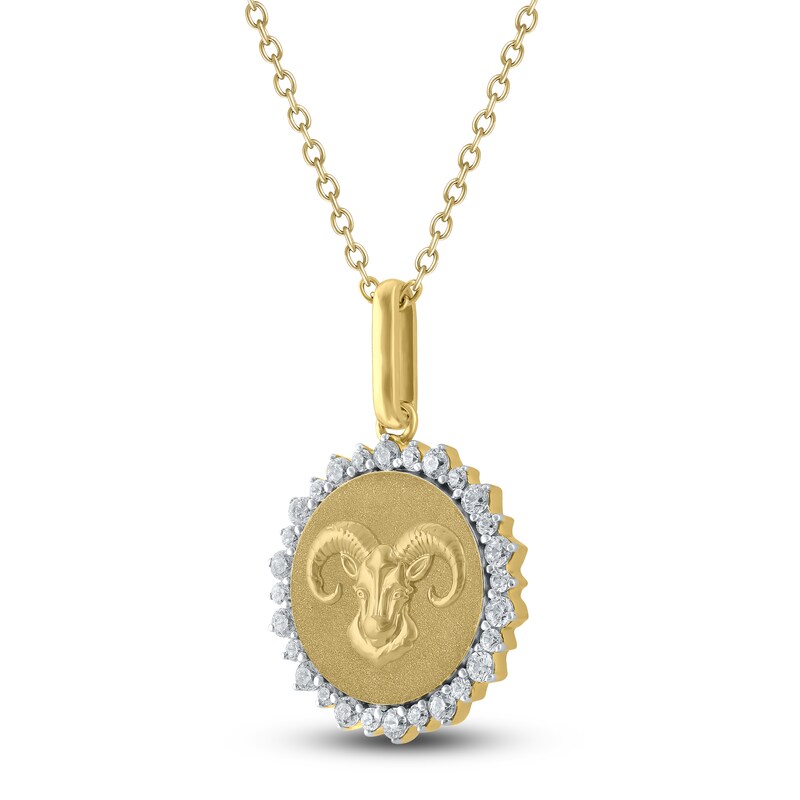 Main Image 2 of Diamond Zodiac Aries Medallion Necklace 1/3 ct tw 10K Yellow Gold 18"