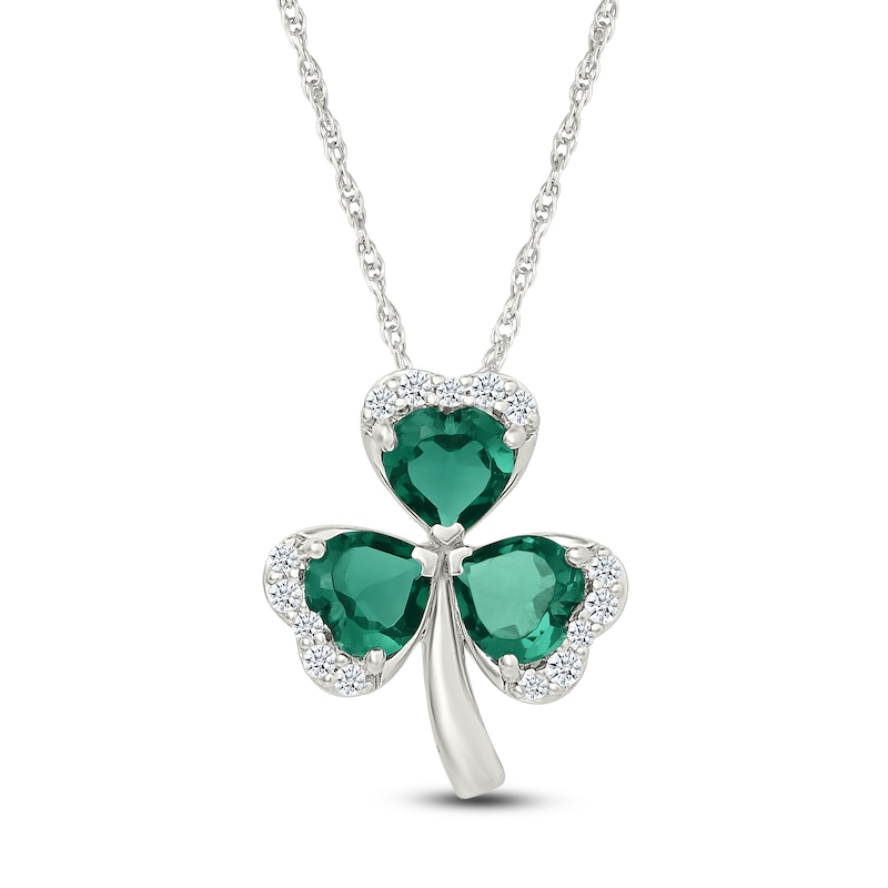 Main Image 1 of Heart-Shaped Lab-Created Emerald & White Lab-Created Sapphire Necklace Sterling Silver 18"