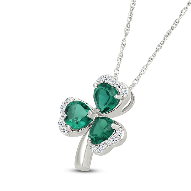 Main Image 2 of Heart-Shaped Lab-Created Emerald & White Lab-Created Sapphire Necklace Sterling Silver 18"