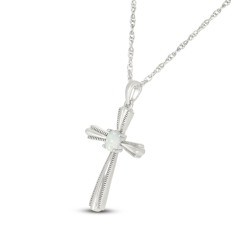 Main Image 2 of Oval-Cut Lab-Created Opal Cross Necklace Sterling Silver 18"