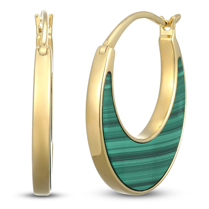 Main Image 2 of Half-Moon Natural Malachite Hoop Earrings 14K Yellow Gold