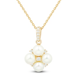 Cultured Pearl & Diamond Quad Necklace 1/20 ct tw 14K Yellow Gold 18"