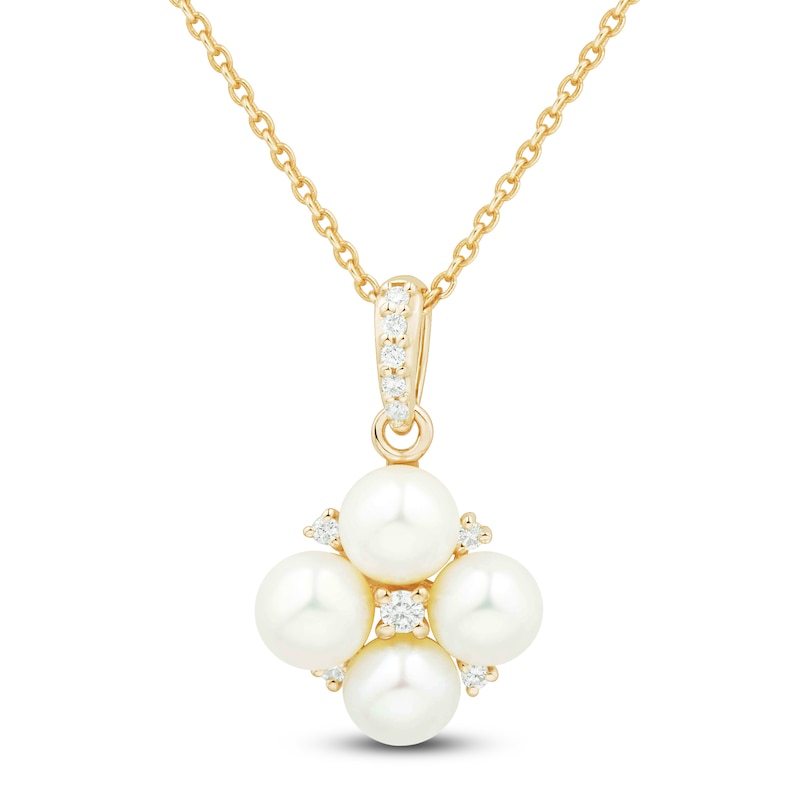Main Image 1 of Cultured Pearl & Diamond Quad Necklace 1/20 ct tw 14K Yellow Gold 18"