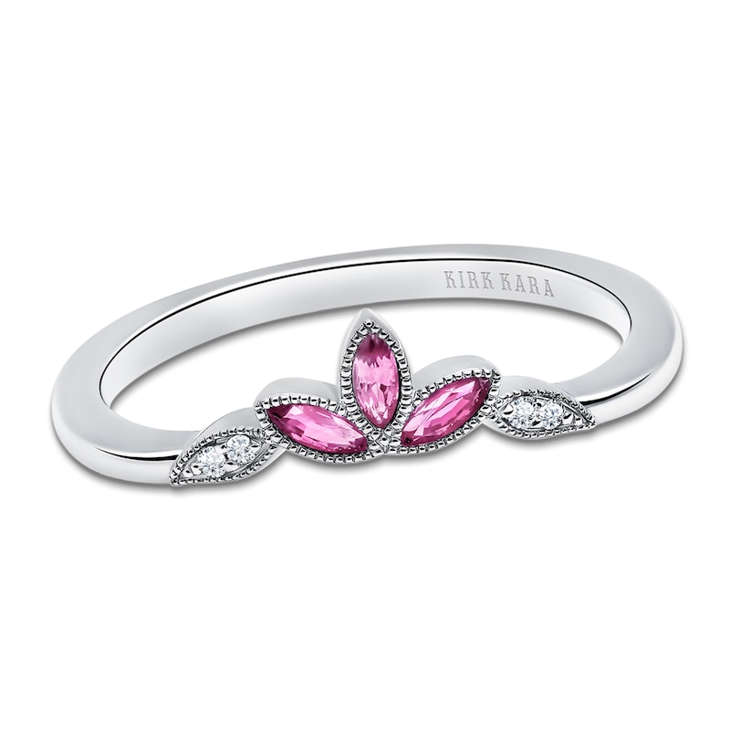 Main Image 1 of Kirk Kara Marquise-Cut Natural Pink Sapphire & Diamond Accent Wedding Band 14K White Gold