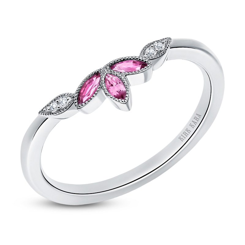 Main Image 2 of Kirk Kara Marquise-Cut Natural Pink Sapphire & Diamond Accent Wedding Band 14K White Gold