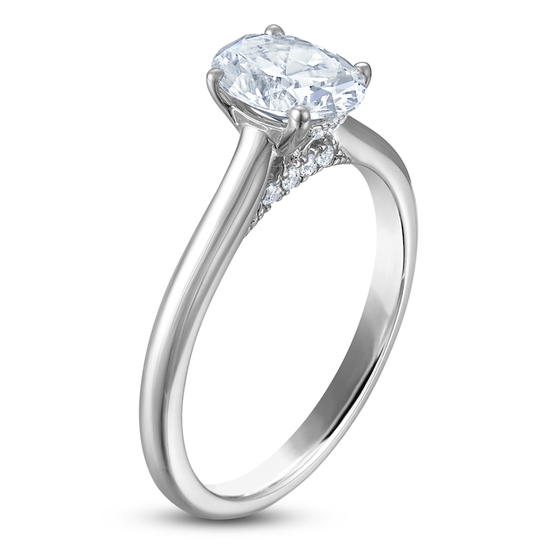Main Image 2 of Oval-Cut Lab-Grown Diamond Solitaire Plus Engagement Ring 1 ct tw Platinum (VS2/F)