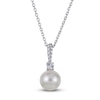 Thumbnail Image 1 of Cultured Pearl & White Lab-Created Sapphire Drop Necklace Sterling Silver 18"