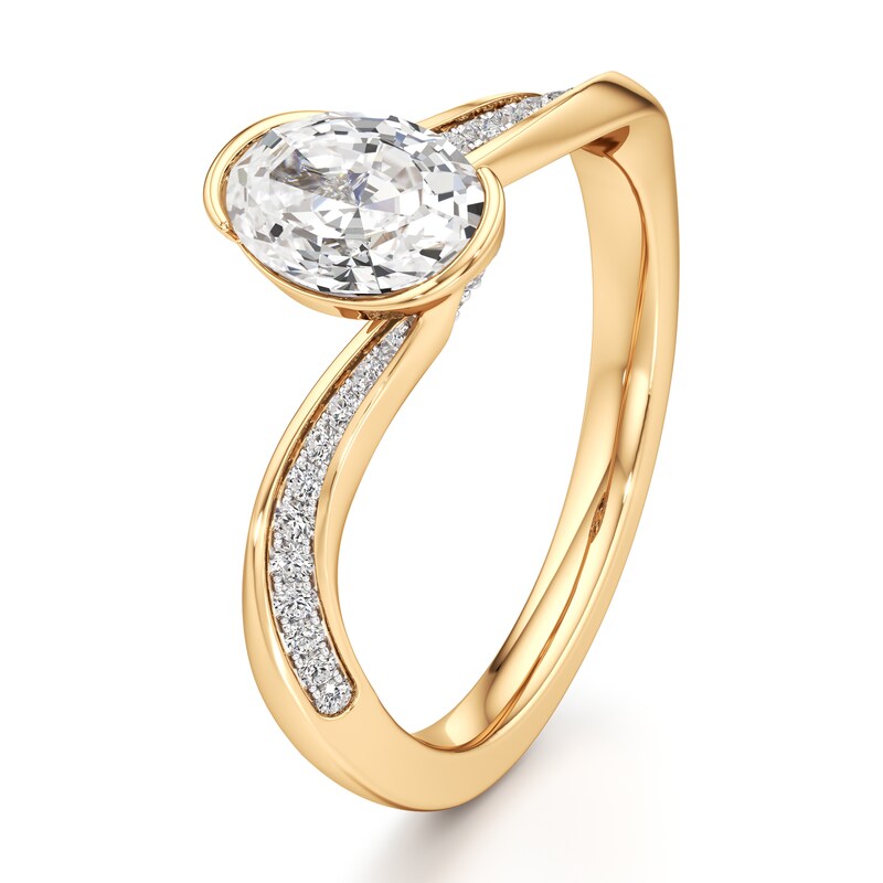 Main Image 4 of J'Lure Oval Step-Cut Lab-Grown Diamond Bypass Engagement Ring 1-1/6 ct tw 18K Yellow Gold