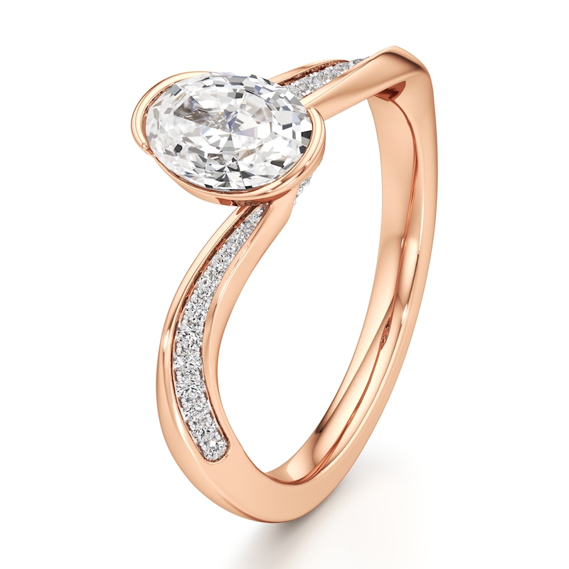 Main Image 4 of J'Lure Oval Step-Cut Lab-Grown Diamond Bypass Engagement Ring 1-1/6 ct tw 18K Rose Gold