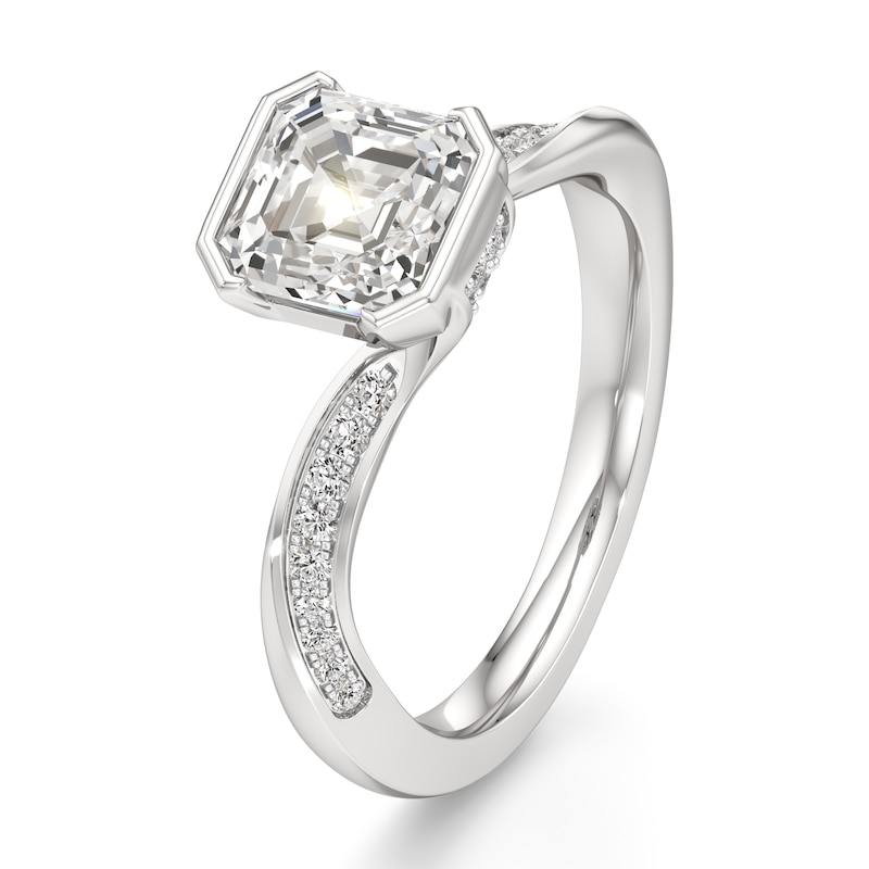 Main Image 4 of J'Lure Square-Emerald Step-Cut Lab-Grown Diamond Bypass Engagement Ring 2-1/6 ct tw 18K White Gold