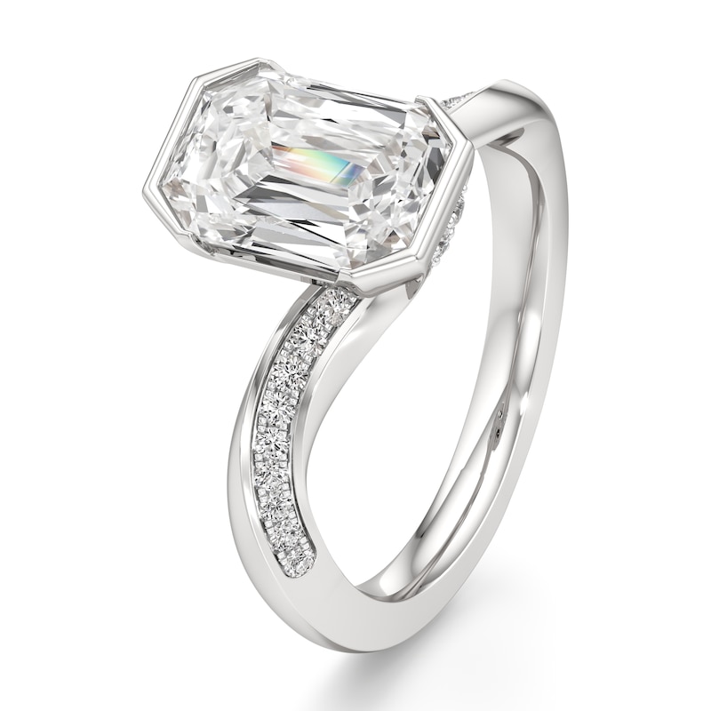 Main Image 4 of J'Lure Imperial-Emerald Step-Cut Lab-Grown Diamond Bypass Engagement Ring 3-1/4 ct tw 18K White Gold