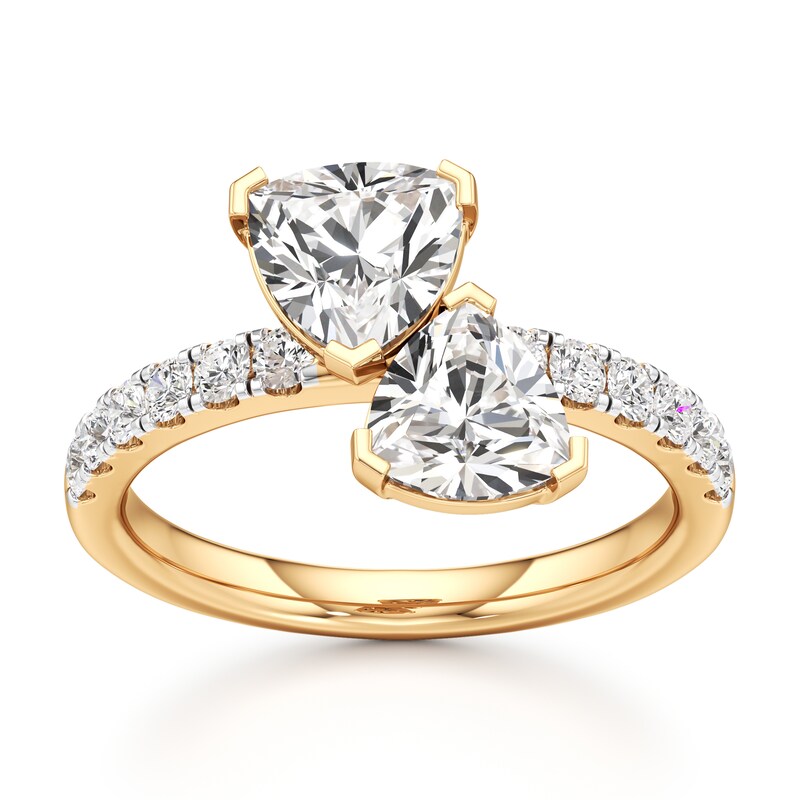 Main Image 1 of J'Lure Trillion Curved Brilliant-Cut Two-Stone Lab-Grown Diamond Engagement Ring 1-7/8 ct tw 18K Yellow Gold