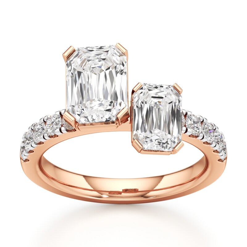 Main Image 1 of J'Lure Imperial-Emerald Step-Cut Two-Stone Lab-Created Diamond Engagement Ring 3-3/8 ct tw 18K Rose Gold