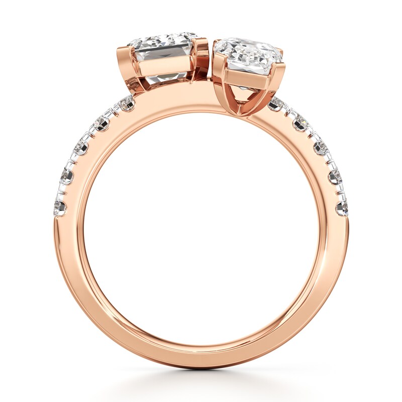 Main Image 2 of J'Lure Imperial-Emerald Step-Cut Two-Stone Lab-Created Diamond Engagement Ring 3-3/8 ct tw 18K Rose Gold