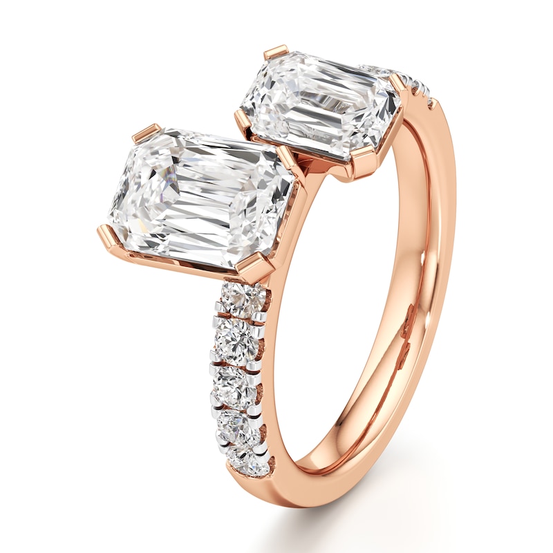 Main Image 4 of J'Lure Imperial-Emerald Step-Cut Two-Stone Lab-Created Diamond Engagement Ring 3-3/8 ct tw 18K Rose Gold