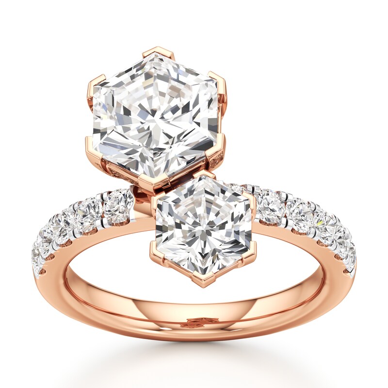 Main Image 1 of J'Lure Hexagon Brilliant-Cut Two-Stone Lab-Grown Diamond Engagement Ring 4-3/4 ct tw 18K Rose Gold