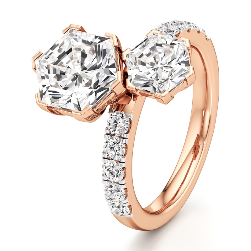Main Image 4 of J'Lure Hexagon Brilliant-Cut Two-Stone Lab-Grown Diamond Engagement Ring 4-3/4 ct tw 18K Rose Gold