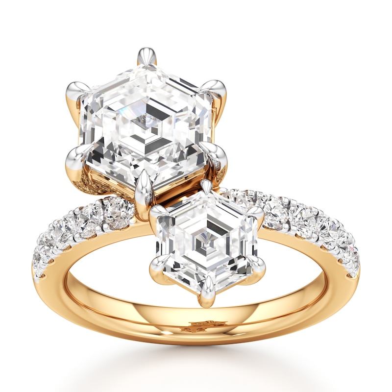 Main Image 1 of J'Lure Hexagon Step-Cut Two-Stone Lab-Grown Diamond Engagement Ring 4-3/4 ct tw 18K Yellow Gold