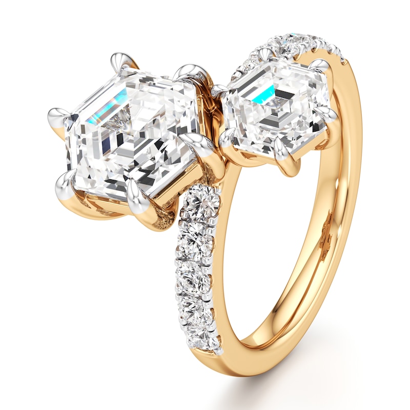 Main Image 4 of J'Lure Hexagon Step-Cut Two-Stone Lab-Grown Diamond Engagement Ring 4-3/4 ct tw 18K Yellow Gold