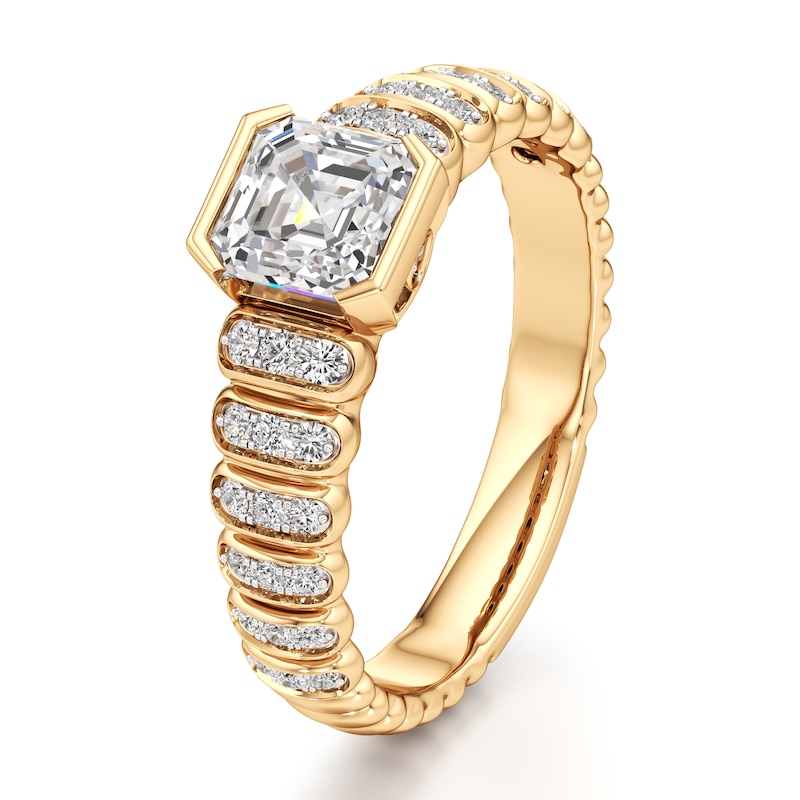 Main Image 4 of J'Lure Square-Emerald Step-Cut Lab-Created Diamond Engagement Ring 1-1/5 ct tw 18K Yellow Gold