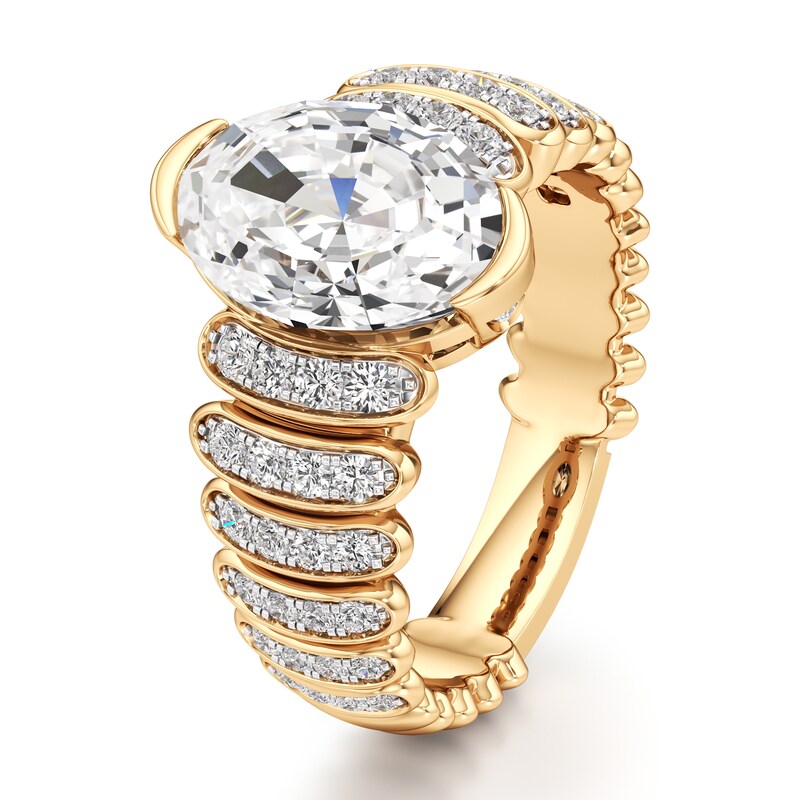 Main Image 4 of J'Lure Oval Step-Cut Lab-Grown Diamond Engagement Ring 3-3/8 ct tw 18K Yellow Gold